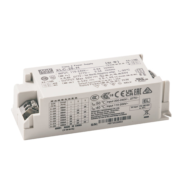 Mean Well XLC-25-H-B LED Driver 25W 700mA 9~54V Constant Power, 3 in 1 Dimming, Current Setting by Dip Switch