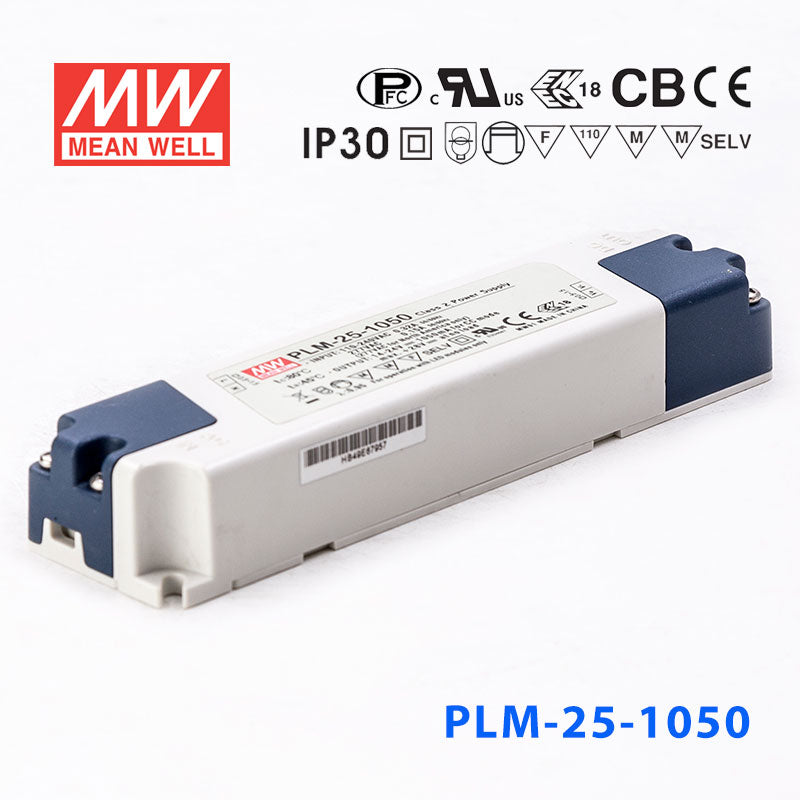 Mean Well PLM-25E-1050, 1050mA Constant Current with PFC - Terminal Block